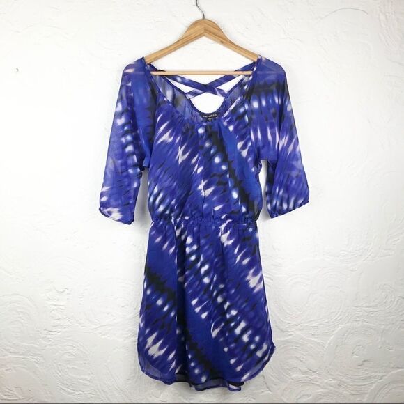 Express Black and Cobalt Tie Dye Chiffon Dress - Picture 5 of 13